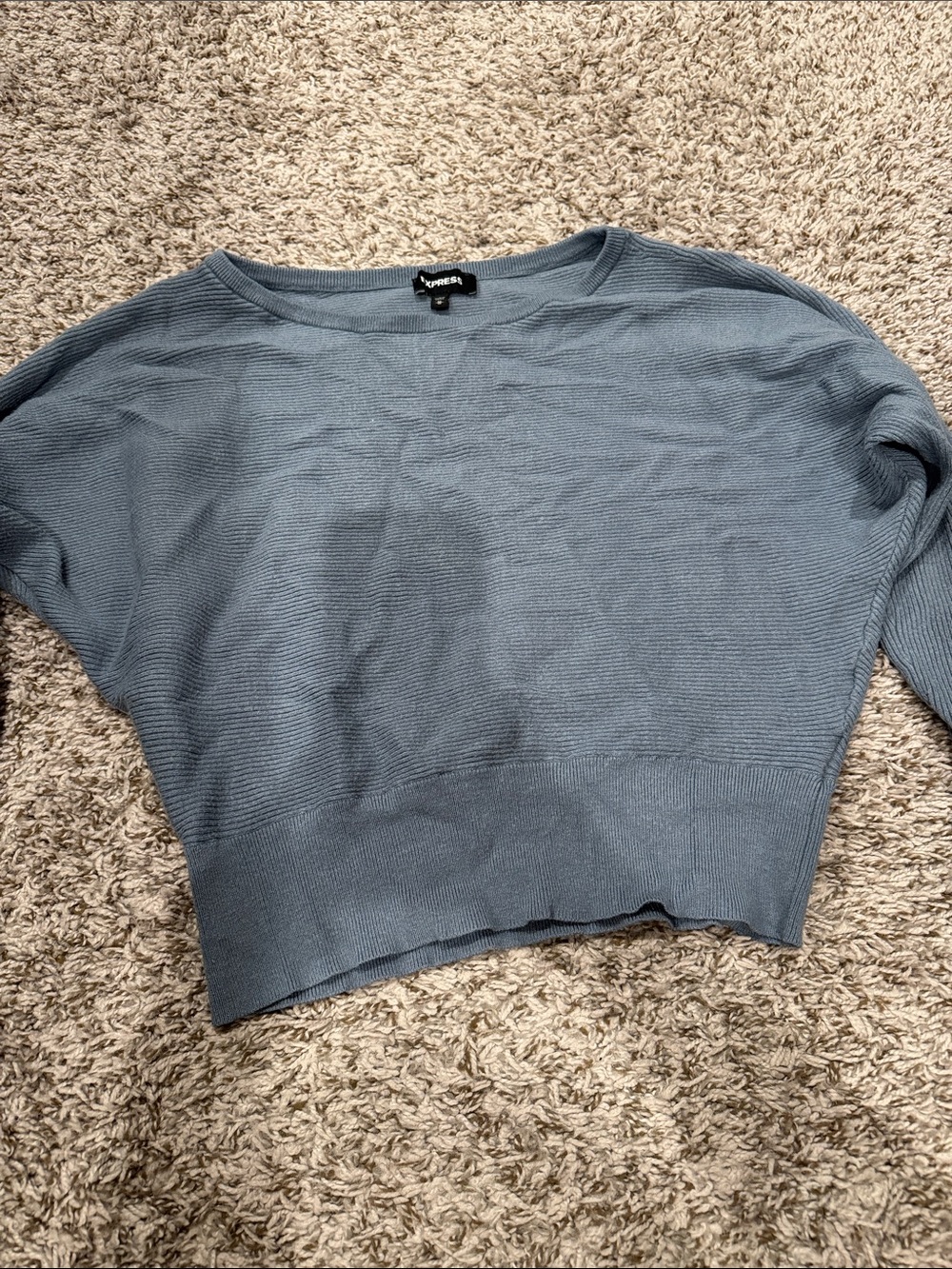 Express Mid-Blue Ribbed Knit Top - Picture 3 of 3
